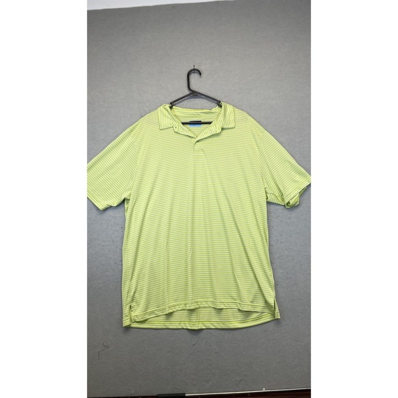 PGA TOUR Polo Shirt Mens 2XL Green White Striped Golf Short Sleeve Embroidered - Picture 1 of 7